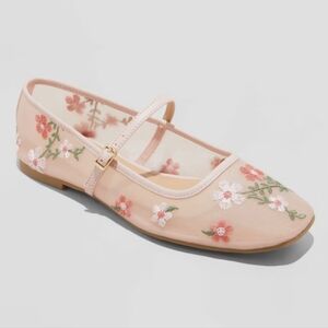 Floral Embroidered Kids Shoes - Pink
